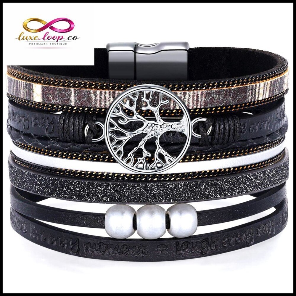Boho Leather Wrap Bracelet Tree of Life Infinity‎ Love Buckle Closure